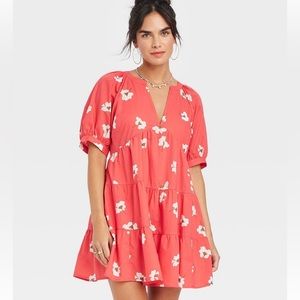 Universal Thread Puff Elbow Sleeve Floral Mini Dress, XL